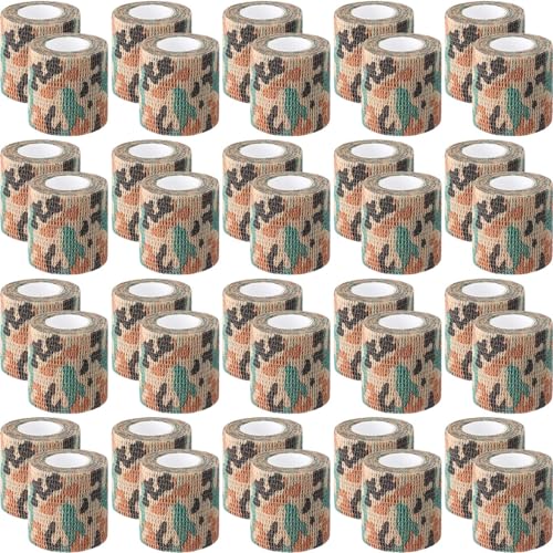 Treela 48 Pack Self Adhesive Wrap Bandage, Green Camo, 2 Inches x 5 Yards - color: Green Camo, size: 2 Inch X 5 Yards