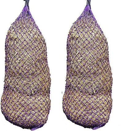 Set of 2 56" Slow Feeder Hay Nets with 1.5" Holes, Fits 8-10 Flakes of Hay (56", Purple) - color: Purple