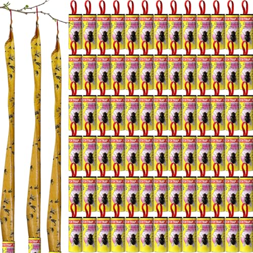Qualirey 80 Pack Fly Strips Sticky Fly Trap Indoor Outdoor Hanging Fly Ribbon Tape Paper Flying Insect Trap Gnat Killer Traps for Fruit Flies, Bug, Insect, Pest (Yellow) - color: Yellow