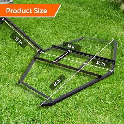 Driveway Drag 66" Width, 35" Length, 4" Height, Tow Behind Drag Harrow, Garden Lawn Tractor Attachable, Steel Head, Garden Rake