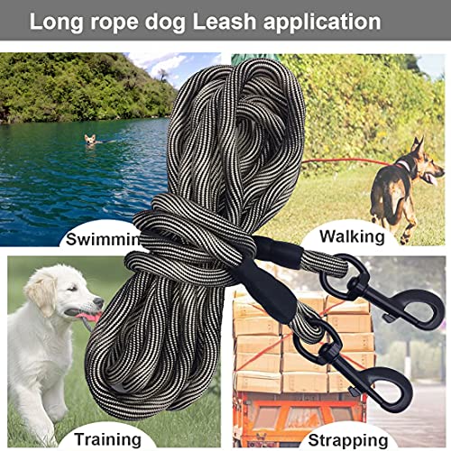 BTINESFUL Dog Tie Out Long Tether Rope Dog Lead for Yard 8/12/20/30/50/75ft - color: Beige Black, size: 30 Foot