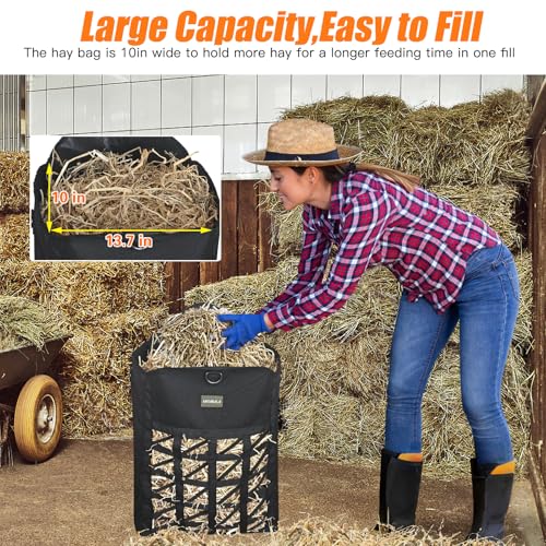 Dual Purpose Feed Horse Hay Bags, 1 Pack Large Black Oxford Fabric - size: Large 1 Pack