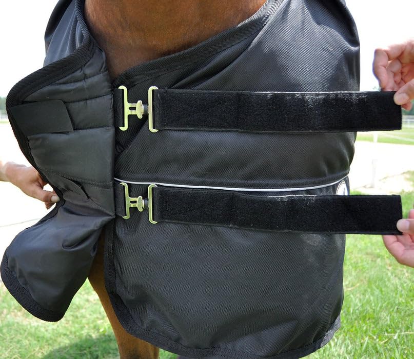 Jeffers Equine Supreme Plus Horse Turnout Blanket, Black, 78" – Medium Weight 1680D Waterproof, 240g Insulation, Safe, Breathable, Weather Protection - Adjustable Surcingle Straps, Reflective Trim - size: 78 in