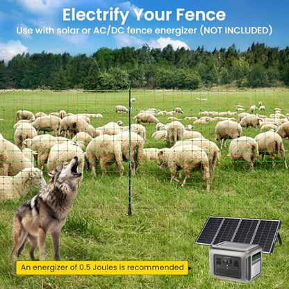 Electric Fence Netting, 164'L x 35.4"H Movable Livestock Nets for Sheep, Hogs, Cattle, PE Net Fencing Kit with 14 Posts Double Spiked, Electric Fencing for Backyards, Homesteaders, Farms Ranches - size: 164'L x 35.4" H