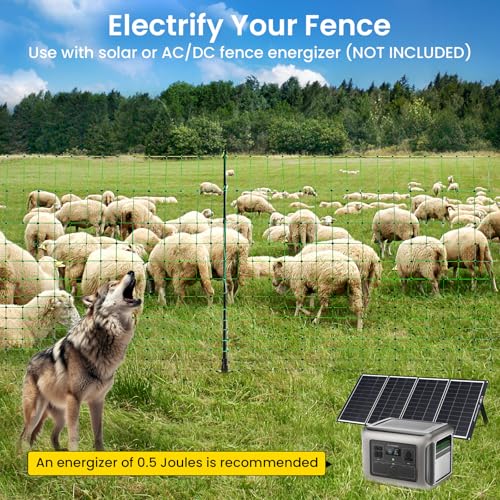 Electric Fence Netting, 164'L x 35.4"H Movable Livestock Nets for Sheep, Hogs, Cattle, PE Net Fencing Kit with 14 Posts Double Spiked, Electric Fencing for Backyards, Homesteaders, Farms Ranches - size: 164'L x 35.4" H