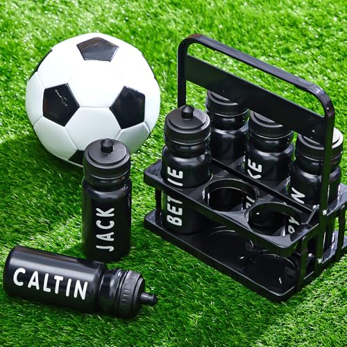 Suclain Squeeze Water Bottles with Carrier, 7 Pcs, Black - color: Black
