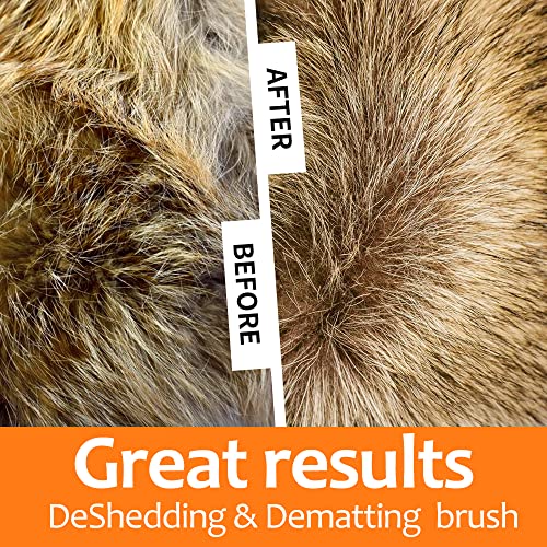 Undercoat Rake for Dogs, 2 in 1 Dematting Comb & Deshedding Tool for Long Hair Pets, Pet Hair Grooming Brush, Clear Mats and Tangles, Reduces Shedding by 95% - color: Orange