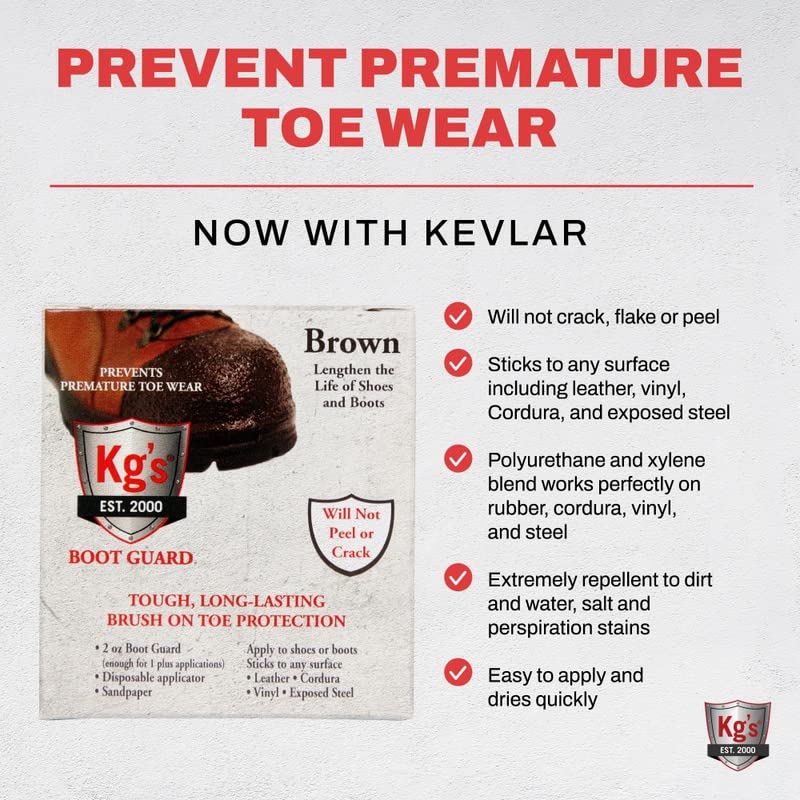 Kg's Boot Guard Brush On Toe Protection – Brush On Liquid for Tough, Long-Lasting Safety Protection on Boots - color: Brown, style: 2 Ounces