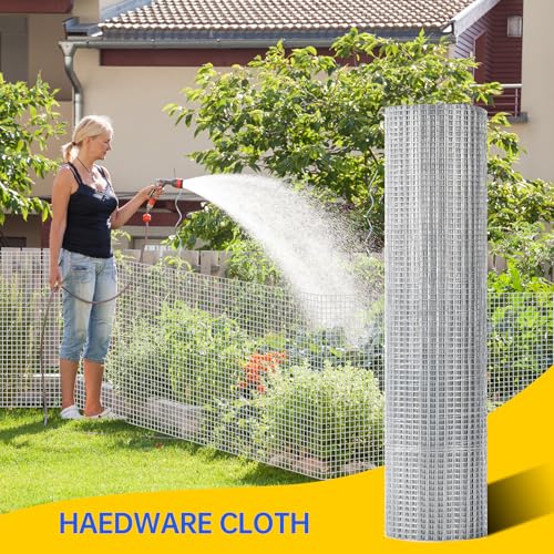 Hardware Cloth, Galvanized Chicken Wire Fence, 19 Gauge Vinyl Coated Wire Mesh Roll, Black Welded Wire Fencing Roll Gopher Wire Mesh Roll for Garden Fencing Rabbit Snake Wire (Silver 36IN 100FT) - color: 36" x 100' Silver