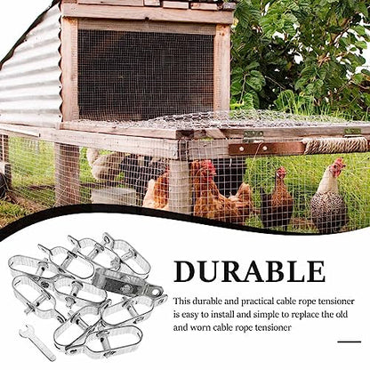 Yardwe Wire Tensioner, 10Pcs Heavy Duty Galvanized Iron Rope Tighteners for Garden Electric Fence and Farm Use, 3 93 X 1 06 X 0 78 Inch, Silver