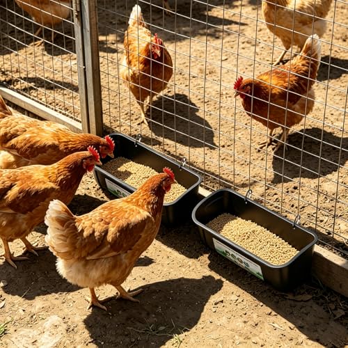 Chicken Feeder Waterer Set, Hanging Fence Feed Trough for Livestock Poultry, Chicken Feeder Bucket for Goat Sheep Deer Poultry Duck Gooses（ 2 * 2.7 Quart ） - color: Black
