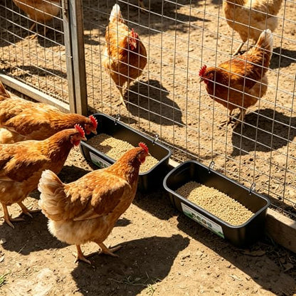 Chicken Feeder Waterer Set, Hanging Fence Feed Trough for Livestock Poultry, Chicken Feeder Bucket for Goat Sheep Deer Poultry Duck Gooses（ 2 * 2.7 Quart ） - color: Black