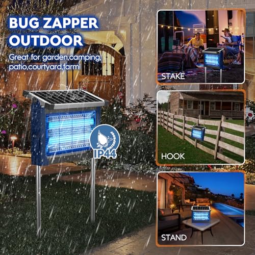 Phatroyyee Solar Bug Zapper Outdoor, 4500V Mosquito Zapper Outdoor Patio - color: Blue