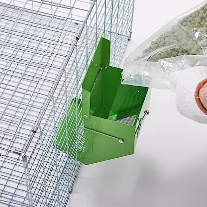 Metal Small Animal Feeder with Lid, Heavy Duty, Large Capacity Food Dispenser, Great for Rabbits, Guinea Pigs, Chinchillas and Other Small Animals. (4.6 inch, Green) (Pack of 2) - color: Green, size: 4.6 inch (Pack of 2)