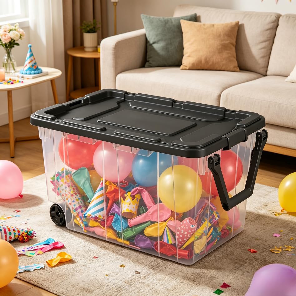 160 Quart Wheeled Stacker, Extra Large Durable Clear Bin, Latch Lid and Pull Handle, Gray, 2 Count
