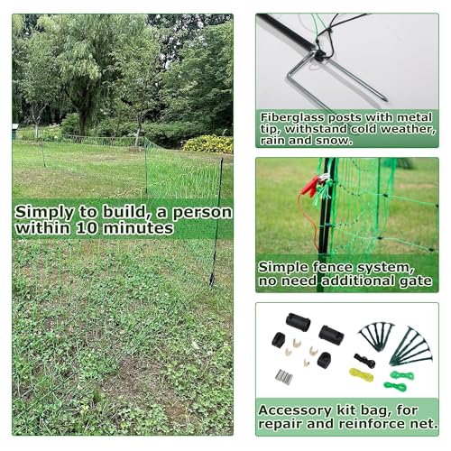 Electric Poultry Netting, 42.5" H x 164' L Electric Fence Netting | for Livestock, Cattle, Sheep, Goat, Is Robust and Durable, Requires No Assembly, Lightweight and Portable - size: 42.5" H x 164' L