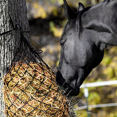 Tudomro 4 Pcs Hay Net Slow Feeder Hay Nets for Horses 35 Inch Hanging Hay Feeder Hay Bag for Horses Small 2 x 2” Holes Feeding Net Travel Feeder for Trailer and Stall, Simulates Grazing(Black)