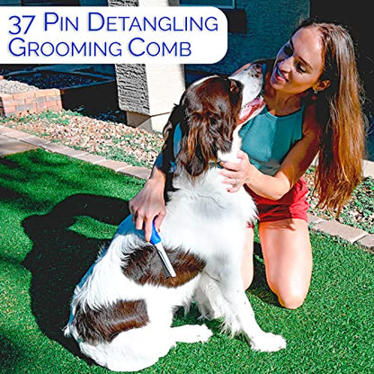 Detangling Dog Comb with Long & Short Stainless Steel Metal Teeth - Dogs, Cats & Small Animals for Removing Matted Fur, Knots & Tangles - style: 37 Pin Comb L/S