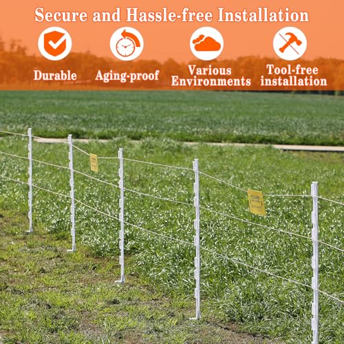 50 Pack 48'' Plastic Step-in Electric Fence Posts,Temporary Fence Stakes - color: White, size: 50 Pack