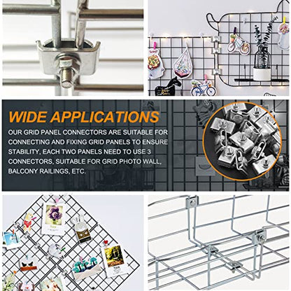 Stainless Steel Gridwall Joining Clip Connectors - 30 Sets, Panel Joining Clips, Wall Clamps for Grid Panels