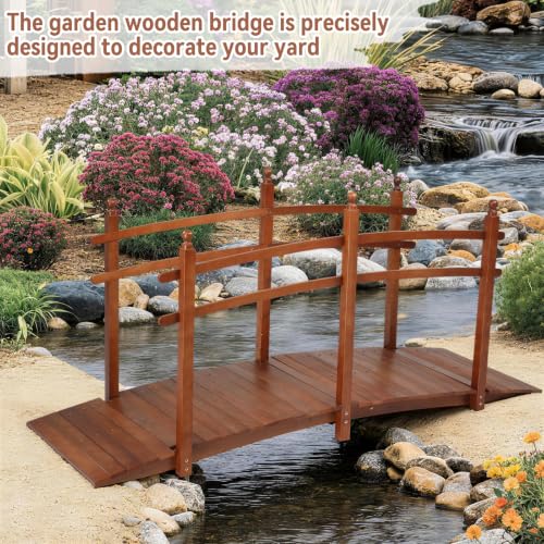 Outvita 7.5Ft Stained Wooden Garden Bridge with Safety Rails - size: 7.5ft-dark brown