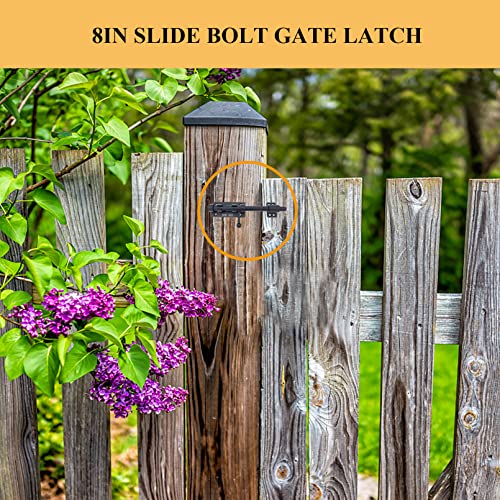 8in Slide Bolt Gate Latch 304 Stainless Steel Barrel Bolt Latch Heavy Duty Door Security Lock Thickened Door Latches Hardware with Mounting Screws for Barn Fence Shed Basement - color: 8in Black