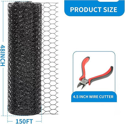 24'' x 50' Black Chicken Wire Fencing, 1 inch Chicken Wire and 19 Gauge Poultry Netting, Garden Mesh Fence Roll for Floral Arrangements,Crafts, Farm,Livestock,Pet Protection - size: 19 gauge 24'' x 50'