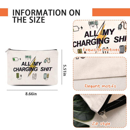 ShiQiao Spl Charging Cable Organiser Bag Funny Travel Makeup Bag Charger Organiser Cosmetic Bags With Zipper Toiletry Pouch for Best Friends Birthday Gifts for Daughter Son Travel Electronics Bags - style: All My Charging1