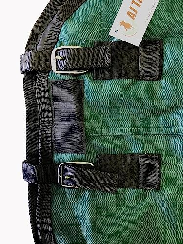AJ Tack 1200D Waterproof Winter Horse Blanket with Storage Bag - 400g Heavyweight Turnout with Fleece Collar, Shoulder Gussets & Tail Flap - Green 78" - size: 78