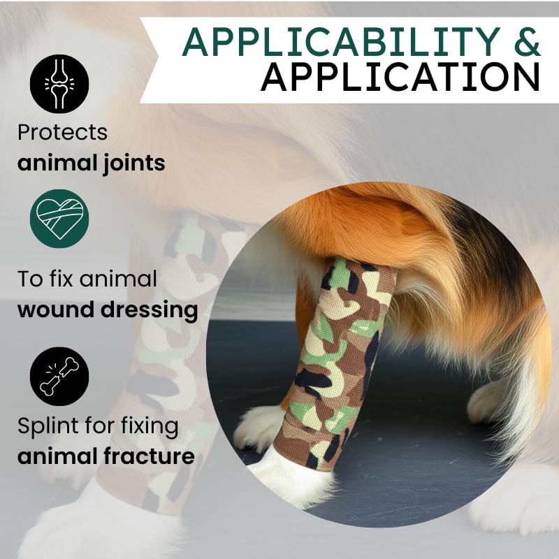 4" Cohesive Flexible Bandage Wrap – Jungle Camo - Pack of 4 | Self-Adherent Vet Tape for Animal Wound Care, Wrapping, and Support – Non-Slip, Breathable, Flexible Bandage for Livestock - color: Jungle Camo