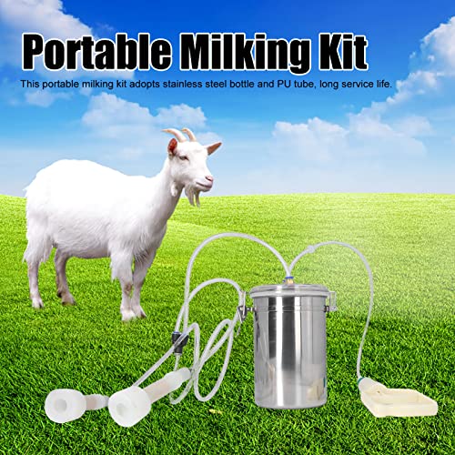 Sorandy 2L Goat Milking Machine, Large Capacity Manual Milking Machine Effort Saving Goat Milker Adjustable Pulsating Pump Stainless Steel Bottle Portable Milking Kit for Sheep, Cow, Goat
