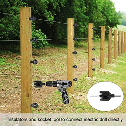 330 Feet Electric Fence Polywire & 30 Pcs Electric Fence Insulator, 1/8" Diameter Portable Electric Fencing Poly Wire Rope Line 6 Steel Strands for Reliable Conductivity & Rust Resistance - size: 330 Ft + 30 Pcs Insulators