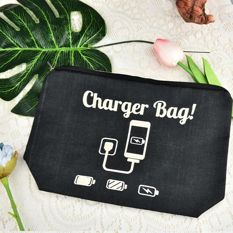 ShiQiao Spl Chargers Organiser Bag Black Charging Cables Travel Toiletry Pouch Electronic Charger Organiser Makeup Bag with Zipper Birthday Gifts for Mum Dad Charger Makeup Cosmetic Bags pouches - style: Charger Bag