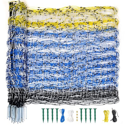 PPOLB Highly Visible Blue Electric Fence Netting, 35.4" H x 164' L, Portable Livestock Nets Mesh for Goats, Sheep, Hogs, Dog, Electric Fencing for Backyards, Homesteaders, Farms Ranches, and Gardens - size: 35.4" H x 164' L