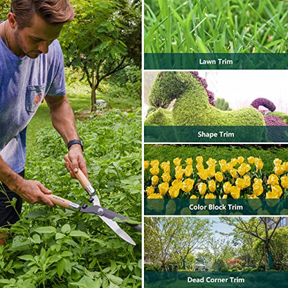 Berry&Bird Garden Hedge Shears,19.88''Heavy Duty Pruning Shear for Trimming Borders and Bushes, Manual Hedge Clippers with Wooden Handles & Carbon Steel Sharp Blades Gardening Scissors