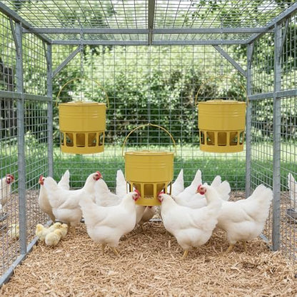 KOL Hanging Chicken Feeder – 20lbs Metal Chicken Feeder No Waste, Adjustable Poultry Feeder with 12 Ports, No Installation & Universal Height Design (Yellow) - color: Yellow