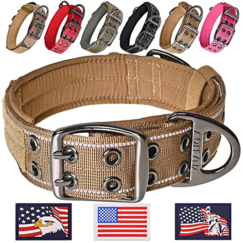 ADITYNA Heavy Duty Dog Collar for Medium Dogs with Traffic Handle - color: Coyote Brown, size: Medium: Fit 15-19" Neck