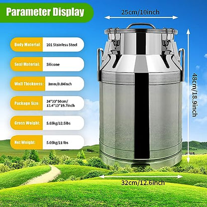 Stainless Steel Milk Can Wine Pail Bucket Milk Can Tote Jug Sealed (30L) - size: 30L