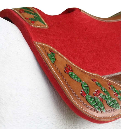 Horse 32" x 30" Western Contoured Wool Felt Therapeutic Saddle Pad 39218 - color: Red Cactus