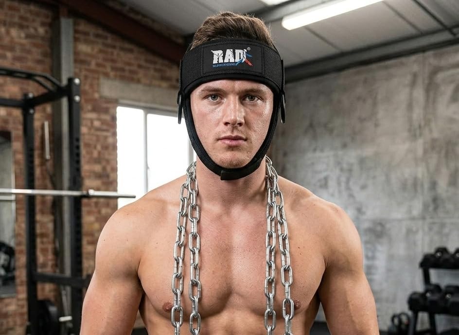 RAD Neck Trainer Adjustable Steel Chain Strength Weight Lifting Harness for Training Head Strenghtener Exerciser Neck Workout Strap Black Belt for Exercise