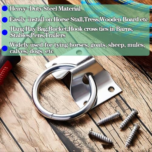 Cross Tie Ring for Horses, Block Tie Hitching Ring with Screws for Horse Stall Stable, Wall Mount Tie Down Horse Barn Supplies 2 Pieces