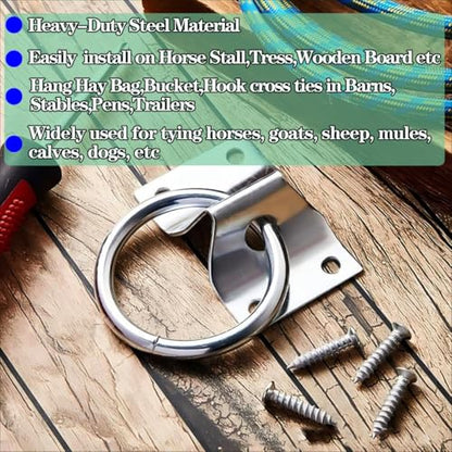 Cross Tie Ring for Horses, Block Tie Hitching Ring with Screws for Horse Stall Stable, Wall Mount Tie Down Horse Barn Supplies 2 Pieces