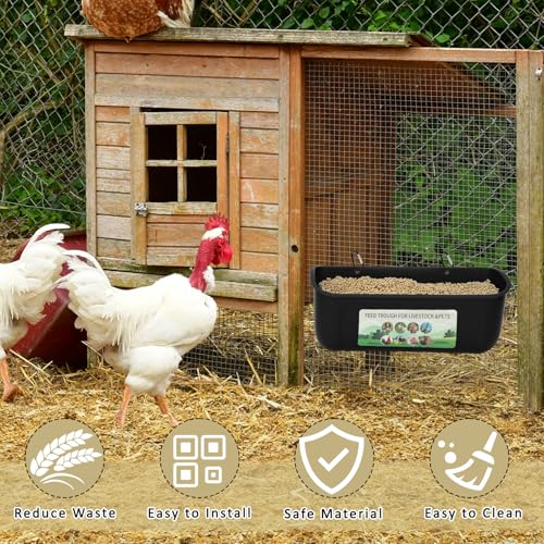 6 Pack Fence Feed Feeder 4.5 Quart Hanging Chicken Feeder Trough with Brush & Scoop Black Goat Hanging Fence Feeders Feeder with Hooks Screws & Zip Tie for Livestock Feeding Container Goats Supplies - color: Black, size: 6 Pack