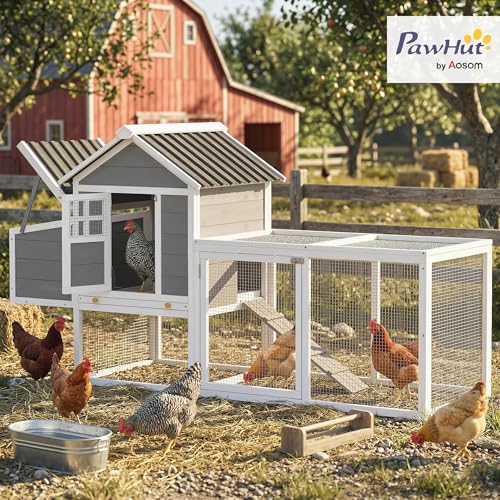 PawHut 82" Wooden Chicken Coop for 2-3 Hens with Nesting Box Gray