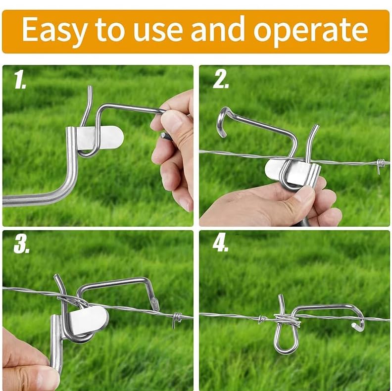 Fence Stretcher Tool Kit 30-Pack 1/4" Wire Tightener Clips + Heavy-Duty Handle for Barbed Wire, Chain Link & Farm Fencing - Rust-Resistant Tensioner for Ranch, Garden, Pasture