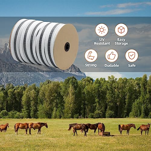 Electric Fence Poly Tape Horse Fencing Tape 656 Feet 200m, 2 Inch 50mm Width, 12 x 0.18mm Stainless Steel Conductors, White and Gray