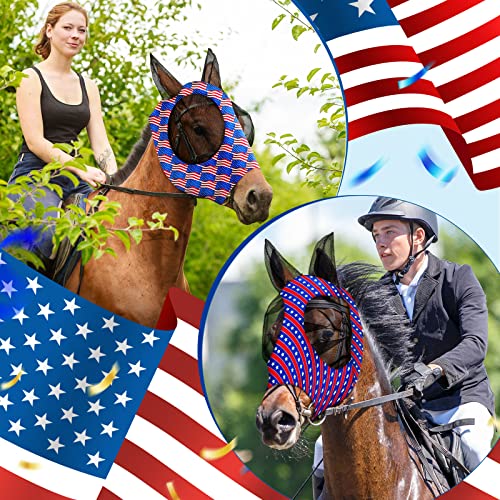 Frienda 4 Pcs 4th of July Horse Fly Mask with Ears 250th Anniversary Horse Face Covering Elasticity Smooth Comfortable Mask with UV Protection for Patriotic Independence Day(Large) - size: Large