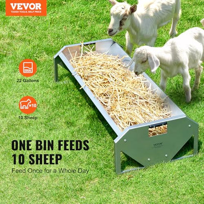 VEVOR Livestock Feeding Trough, 22 Gallon Capacity, 45" Hay Feeder, Heavy Duty Steel Livestock Trough, Galvanized Steel Sheep Feeder Trough Feeding up to 10 Goats for Horse Sheep Hog Farm Sheds Pen - size: 1 Count (Pack of 1)