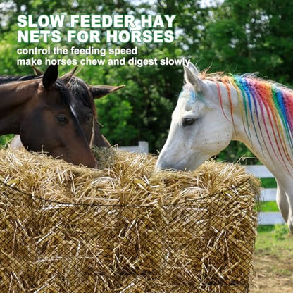 TONGMO 5x5 ft Round Bale Hay Net for Horses & Livestock - Slow Feeder Hay Nets with 2 inches Hole - size: 5×5 ft