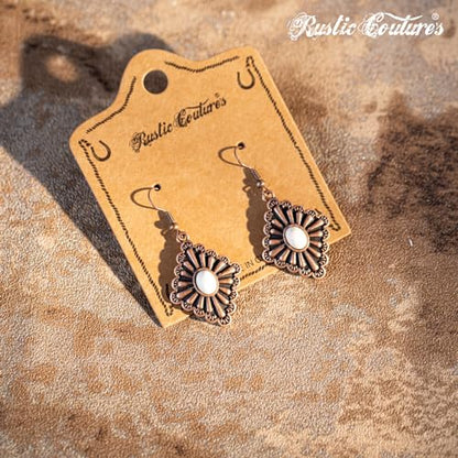 Montana West Rustic Couture's Western Concho Dangle Drop Earrings for Women - color: G-White